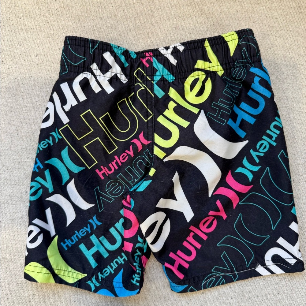 Hurley Kids' Black and Neon Logo Shorts